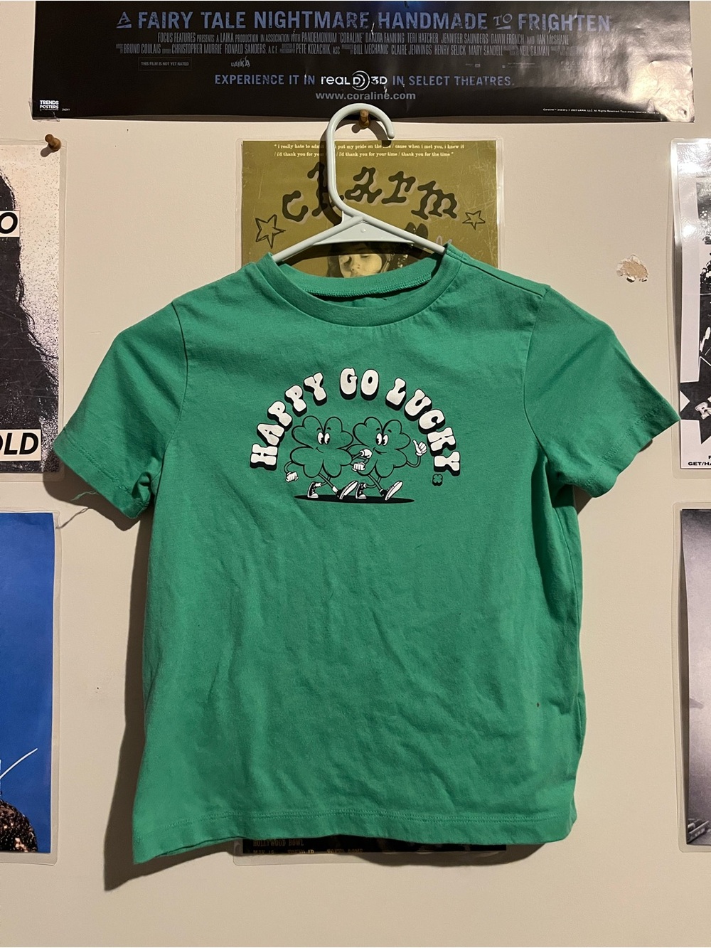 Old Navy Green "Happy Go Lucky" Graphic Kids Tee